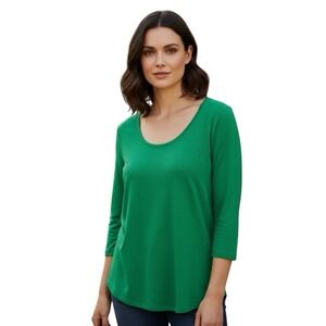 Chico's Size 2 US L the Ultimate Tee Slub Knit Cotton Modal Blend Kelly Green